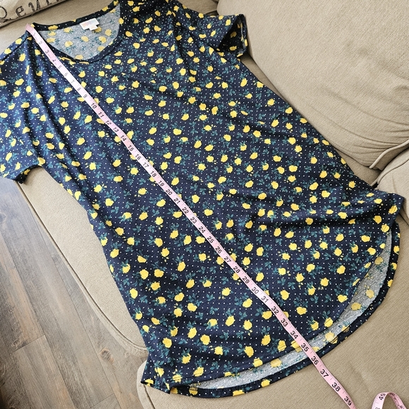 Lularoe dress plus size 3XL blue yellow roses floral scoop neck short sleeves - Picture 13 of 14